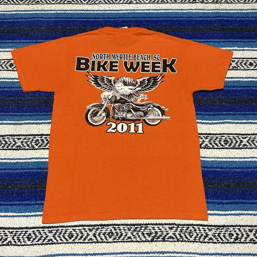 2011 Myrtle Beach Bike Week Motorcycle T-Shirt Men's Medium Eagle Biker Orange